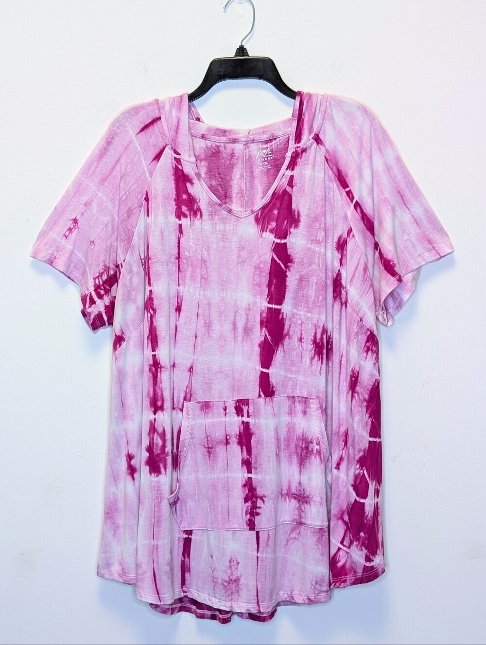Ave Leisure Women's 22/24 Pink Tie Dye Hooded Top Pockets Relaxed Stretch Comfy